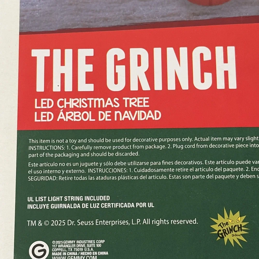 72 Inch The Grinch Freestanding Christmas Tree Decoration Multicolor LED Lights